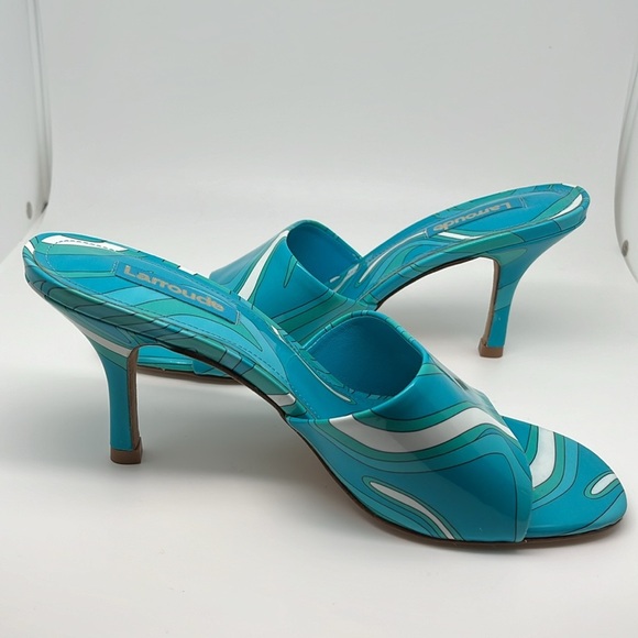 Larroudé Colette Printed Leather Retro Wave Mules Heels Multi Color Size 7.5 - Picture 9 of 13